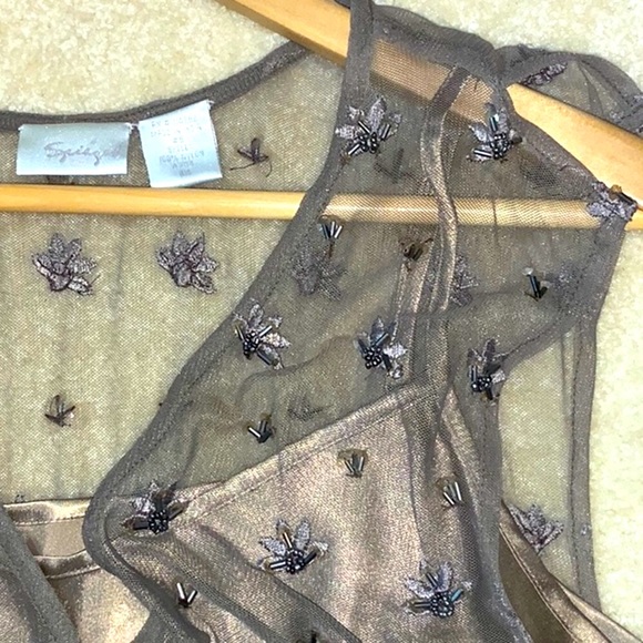 Embroidered Beaded Sheer Top With Attached Camisole Girly Feminine Size 12 - Picture 11 of 16